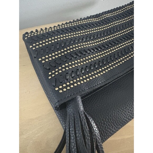 Shiraleah Dark Blue Fold Over Clutch Purse Beaded Braided Tassel Anthropologie - Picture 2 of 15